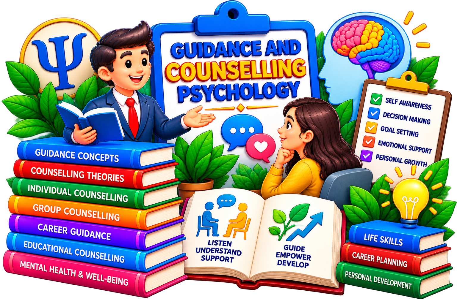 Guidance and Counselling Psychology illustration for BA DAVV notes