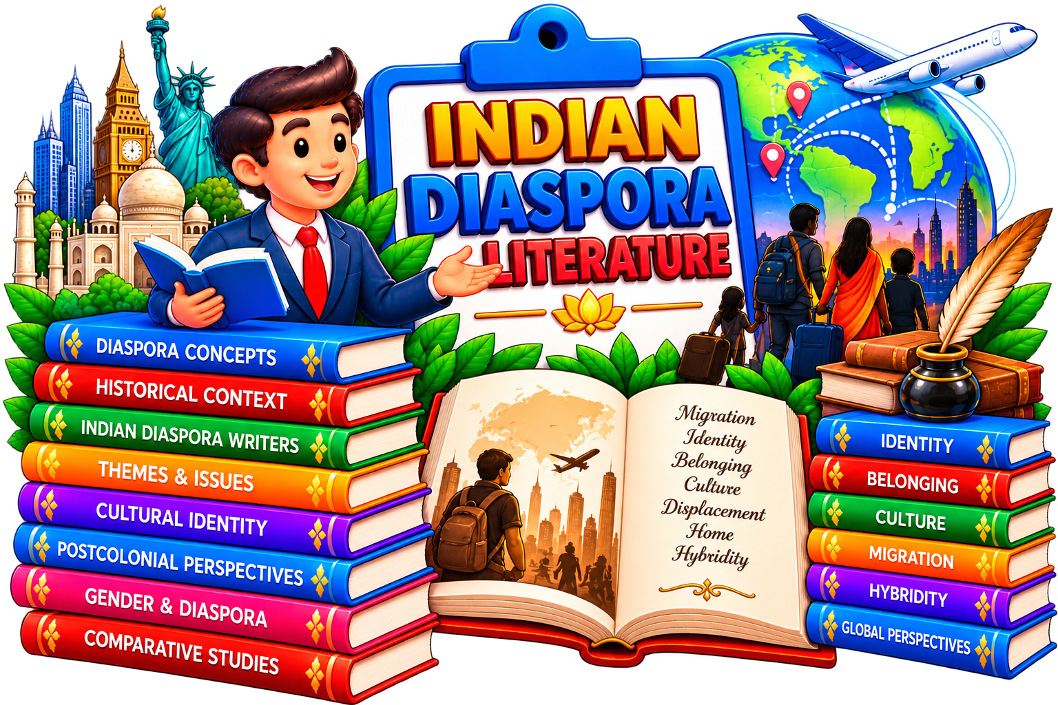 Indian Diaspora Literature illustration for BA DAVV notes