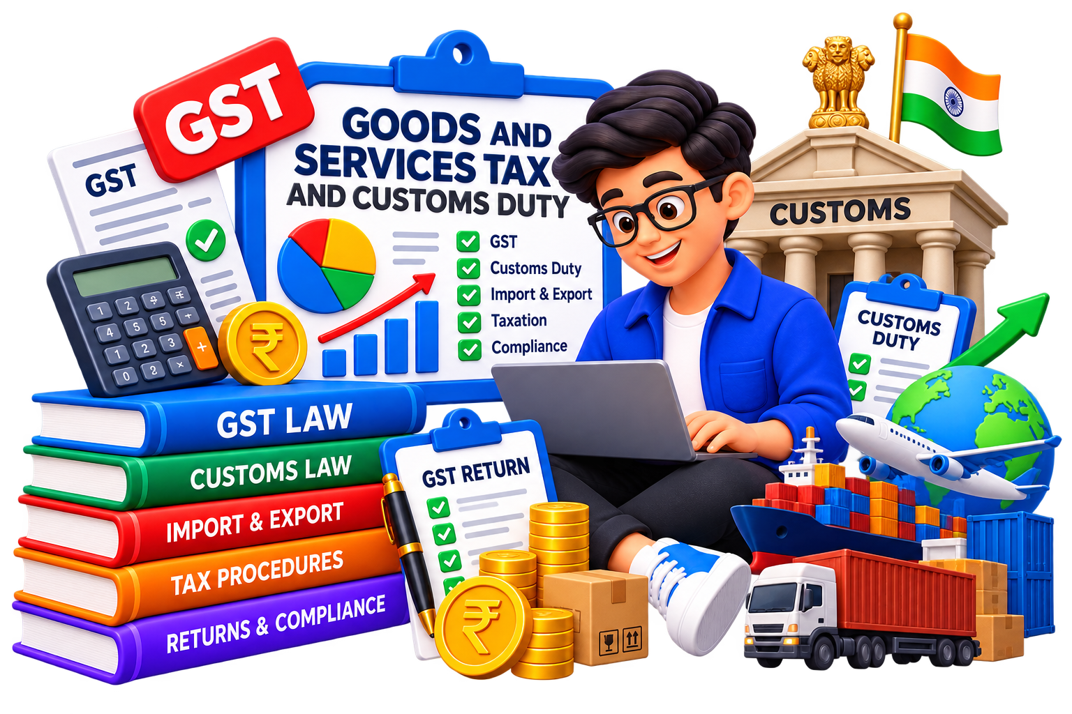 Goods and Services Tax and Customs Duty illustration for B.Com DAVV notes